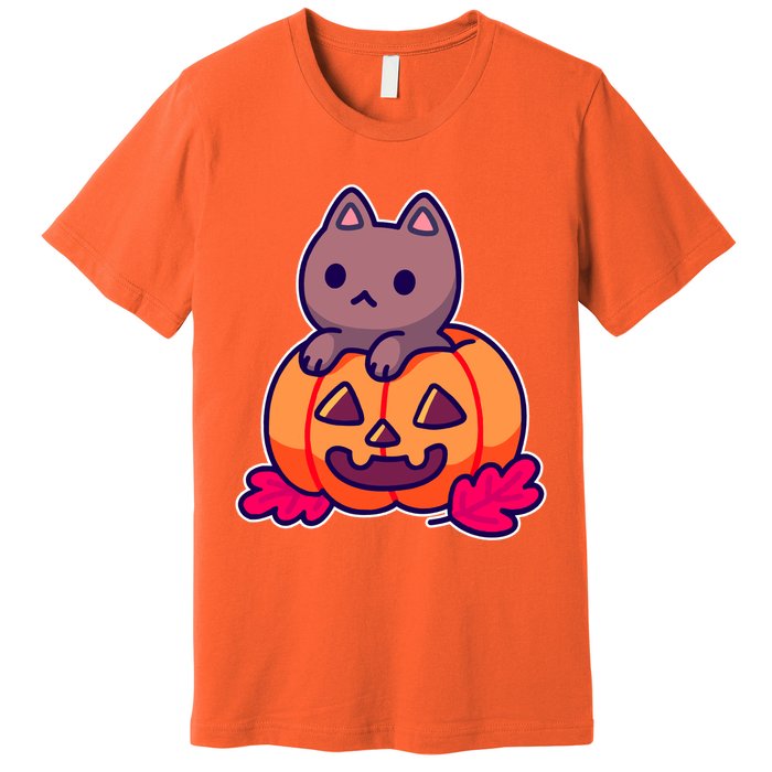 Kitten In pumpkin Cute Halloween Premium T-Shirt