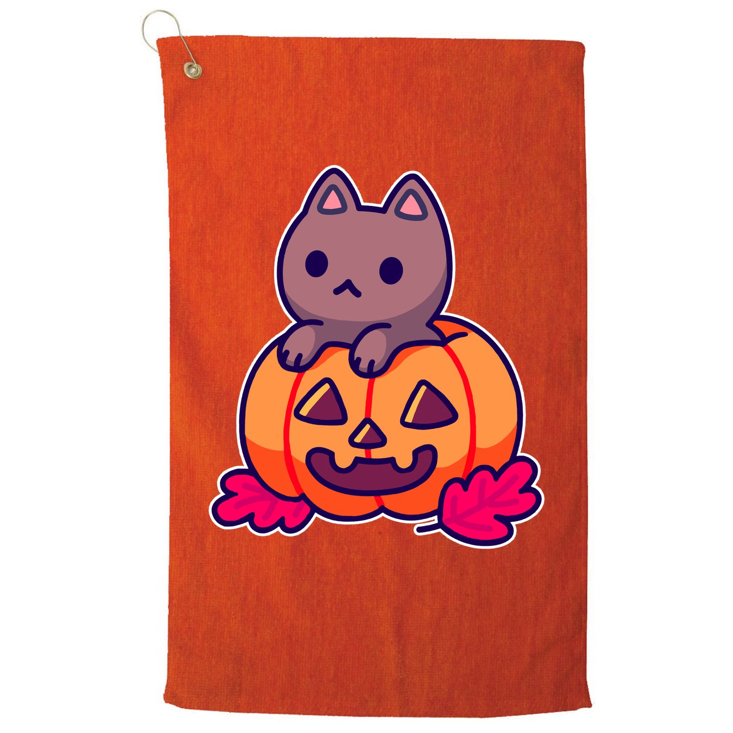 Kitten In pumpkin Cute Halloween Golf Towel