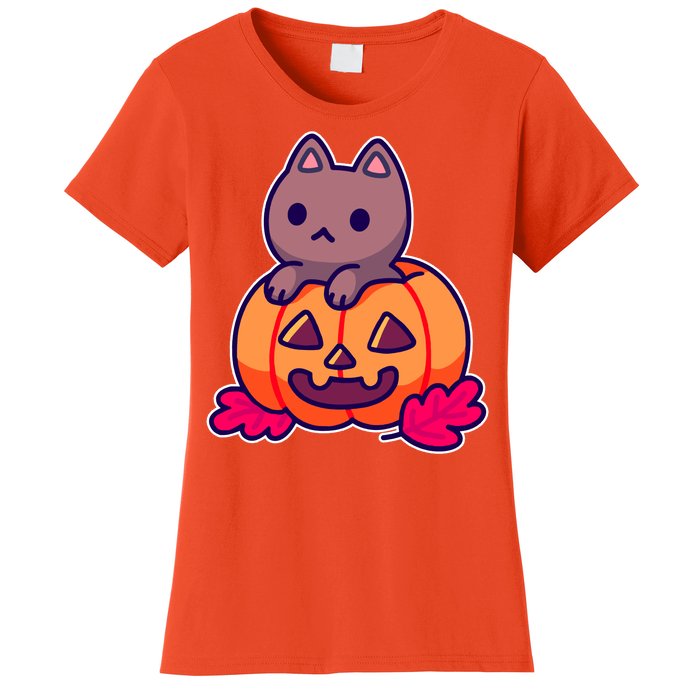 Kitten In pumpkin Cute Halloween Women's T-Shirt