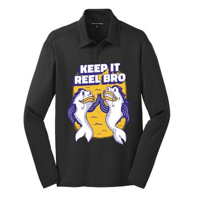 Keep It Reel Bro Funny Fishing Silk Touch Performance Long Sleeve Polo