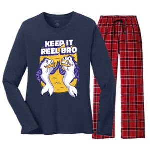 Keep It Reel Bro Funny Fishing Women's Long Sleeve Flannel Pajama Set 