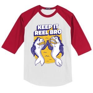 Keep It Reel Bro Funny Fishing Kids Colorblock Raglan Jersey