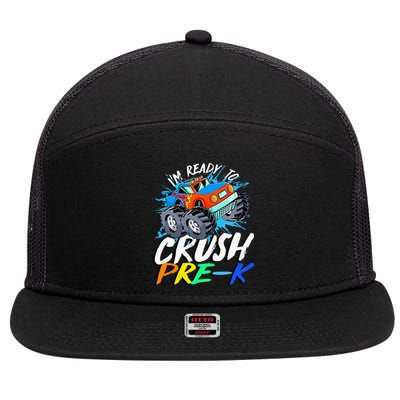 Kids Im Ready To Crush Pre K Monster Truck Prek Back To School 7 Panel Mesh Trucker Snapback Hat