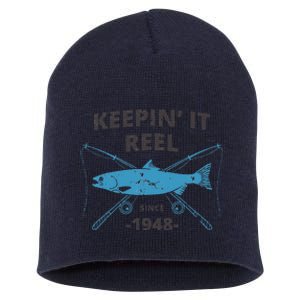 Keepin It Reel Since 1948 71st Birthday Fishing Gift Gift Short Acrylic Beanie