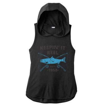 Keepin It Reel Since 1958 61st Birthday Fishing Gift Ladies PosiCharge Tri-Blend Wicking Draft Hoodie Tank