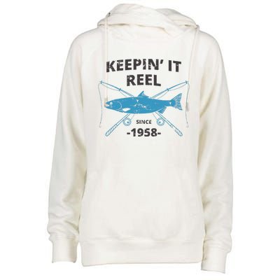 Keepin It Reel Since 1958 61st Birthday Fishing Gift Womens Funnel Neck Pullover Hood