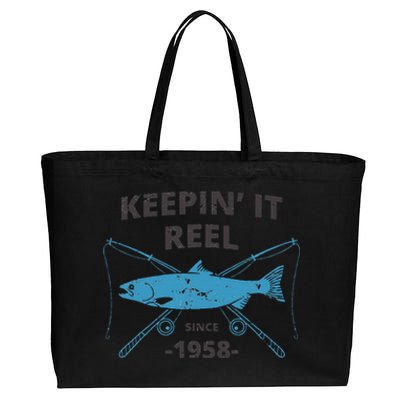 Keepin It Reel Since 1958 61st Birthday Fishing Gift Cotton Canvas Jumbo Tote