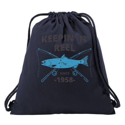 Keepin It Reel Since 1958 61st Birthday Fishing Gift Drawstring Bag