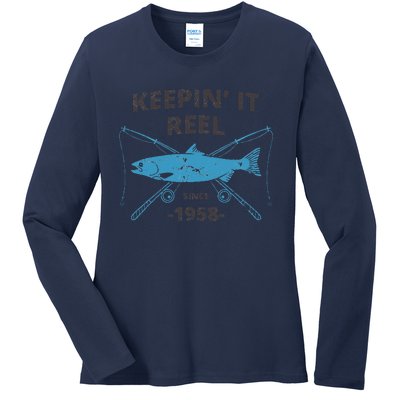 Keepin It Reel Since 1958 61st Birthday Fishing Gift Ladies Long Sleeve Shirt