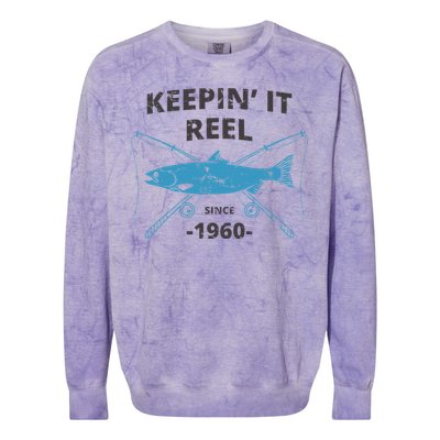 Keepin It Reel Since 1960 Fishing Gift 60th Birthday Gift Colorblast Crewneck Sweatshirt