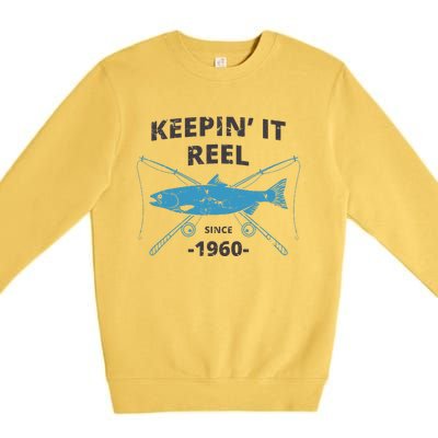 Keepin It Reel Since 1960 Fishing Gift 60th Birthday Gift Premium Crewneck Sweatshirt