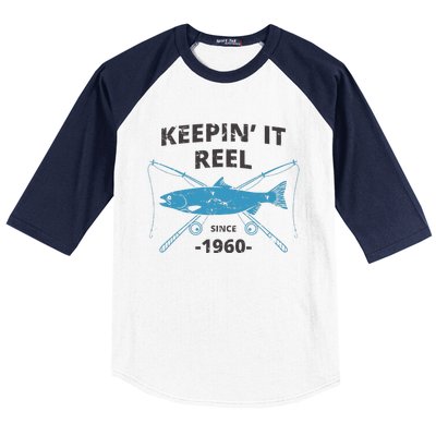 Keepin It Reel Since 1960 Fishing Gift 60th Birthday Gift Baseball Sleeve Shirt