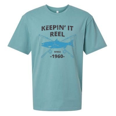 Keepin It Reel Since 1960 Fishing Gift 60th Birthday Gift Sueded Cloud Jersey T-Shirt