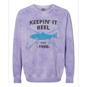 Keepin It Reel Since 1990 Fishing Gift 30th Birthday Colorblast Crewneck Sweatshirt