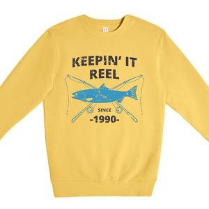 Keepin It Reel Since 1990 Fishing Gift 30th Birthday Premium Crewneck Sweatshirt