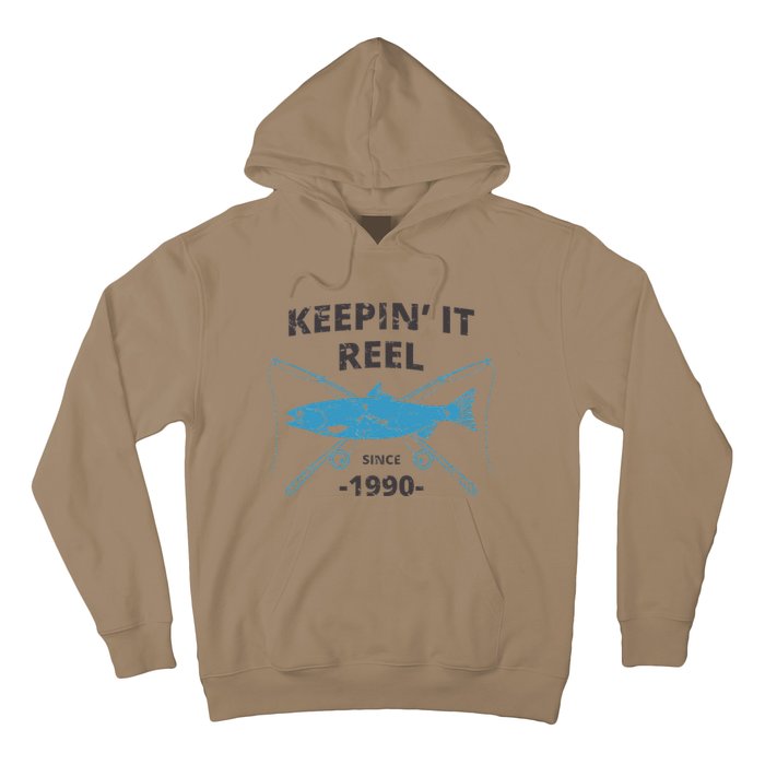 Keepin It Reel Since 1990 Fishing Gift 30th Birthday Hoodie