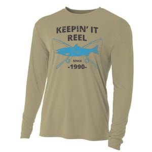 Keepin It Reel Since 1990 Fishing Gift 30th Birthday Cooling Performance Long Sleeve Crew