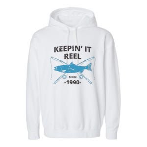 Keepin It Reel Since 1990 Fishing Gift 30th Birthday Garment-Dyed Fleece Hoodie