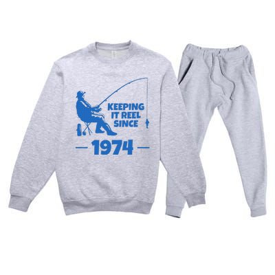 Keeping It Reel Since 1974 Funny Fishing Premium Crewneck Sweatsuit Set