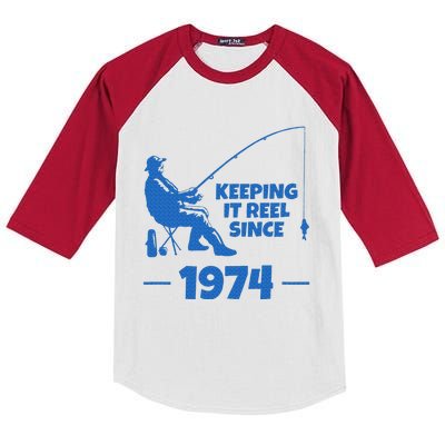 Keeping It Reel Since 1974 Funny Fishing Kids Colorblock Raglan Jersey