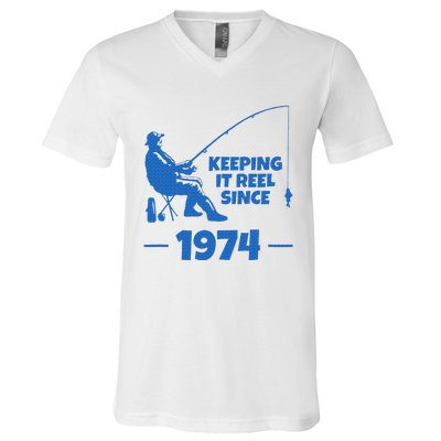 Keeping It Reel Since 1974 Funny Fishing V-Neck T-Shirt