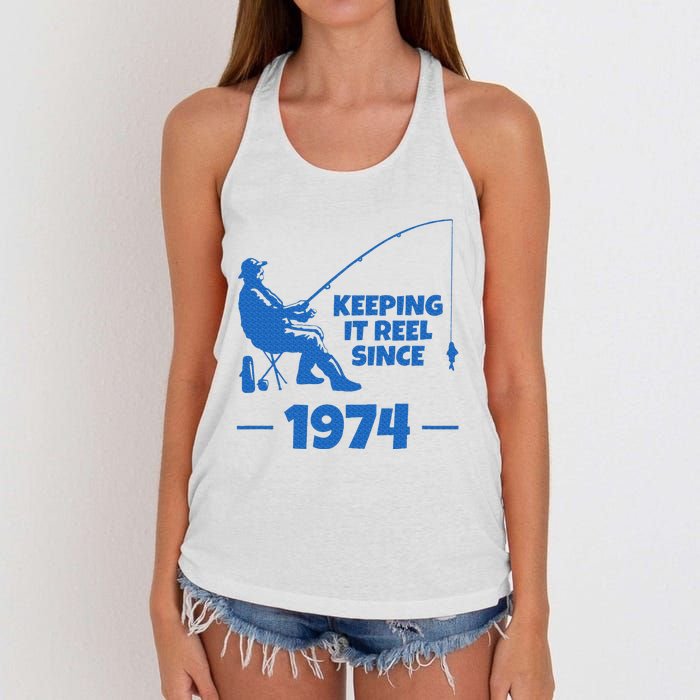 Keeping It Reel Since 1974 Funny Fishing Women's Knotted Racerback Tank