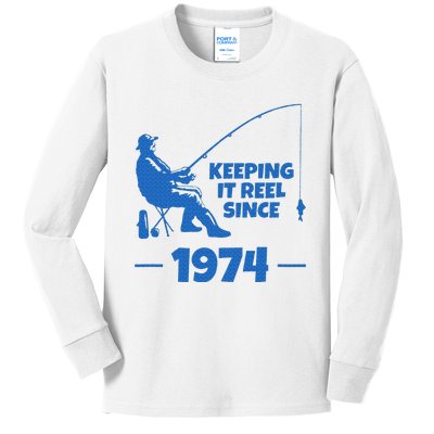 Keeping It Reel Since 1974 Funny Fishing Kids Long Sleeve Shirt