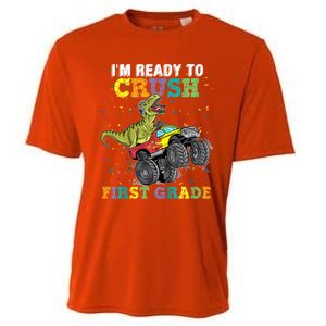 Kids I'm Ready To Crush First Grade Monster Truck Dinosaur Boys Back To School Cooling Performance Crew T-Shirt