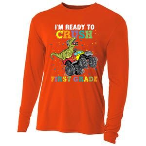 Kids I'm Ready To Crush First Grade Monster Truck Dinosaur Boys Back To School Cooling Performance Long Sleeve Crew