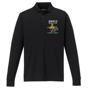 Kids I'm Ready To Crush First Grade Monster Truck Dinosaur Boys Back To School Performance Long Sleeve Polo