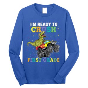 Kids I'm Ready To Crush First Grade Monster Truck Dinosaur Boys Back To School Long Sleeve Shirt