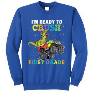 Kids I'm Ready To Crush First Grade Monster Truck Dinosaur Boys Back To School Sweatshirt