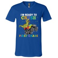 Kids I'm Ready To Crush First Grade Monster Truck Dinosaur Boys Back To School V-Neck T-Shirt