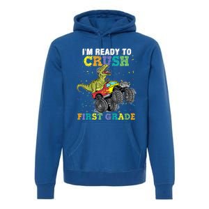 Kids I'm Ready To Crush First Grade Monster Truck Dinosaur Boys Back To School Premium Hoodie