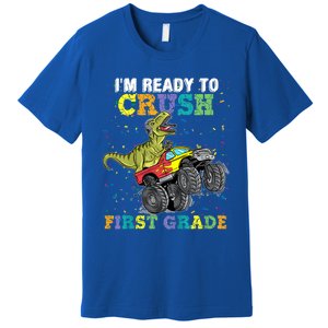 Kids I'm Ready To Crush First Grade Monster Truck Dinosaur Boys Back To School Premium T-Shirt