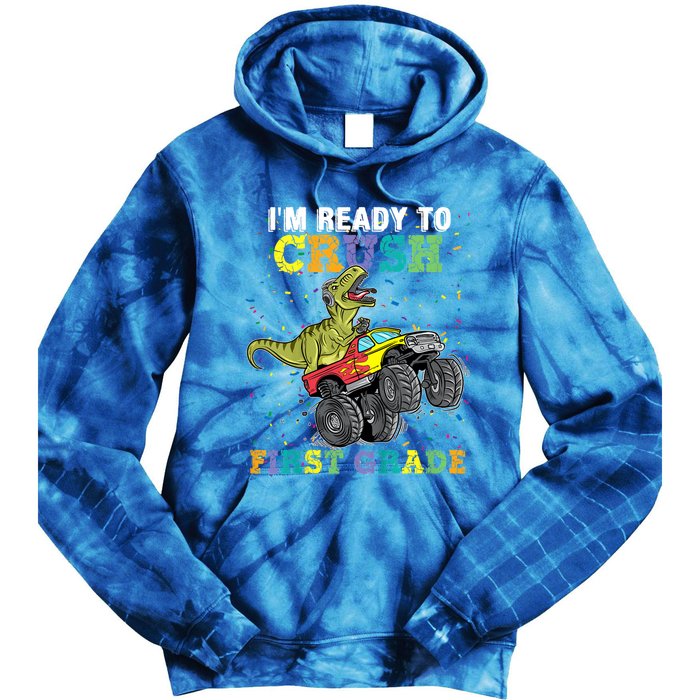 Kids I'm Ready To Crush First Grade Monster Truck Dinosaur Boys Back To School Tie Dye Hoodie