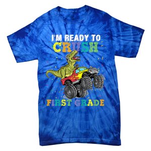 Kids I'm Ready To Crush First Grade Monster Truck Dinosaur Boys Back To School Tie-Dye T-Shirt