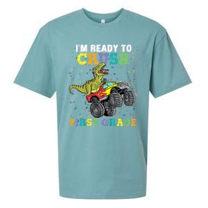 Kids I'm Ready To Crush First Grade Monster Truck Dinosaur Boys Back To School Sueded Cloud Jersey T-Shirt