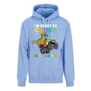 Kids I'm Ready To Crush First Grade Monster Truck Dinosaur Boys Back To School Unisex Surf Hoodie