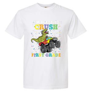 Kids I'm Ready To Crush First Grade Monster Truck Dinosaur Boys Back To School Garment-Dyed Heavyweight T-Shirt