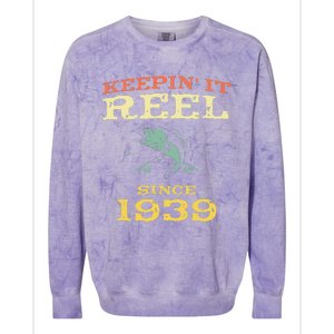 Keepin It Reel Since 1939 80 Years Old 80th Birthday Fishing Colorblast Crewneck Sweatshirt