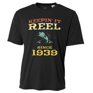 Keepin It Reel Since 1939 80 Years Old 80th Birthday Fishing Cooling Performance Crew T-Shirt