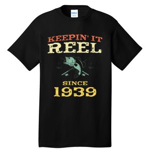 Keepin It Reel Since 1939 80 Years Old 80th Birthday Fishing Tall T-Shirt