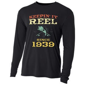 Keepin It Reel Since 1939 80 Years Old 80th Birthday Fishing Cooling Performance Long Sleeve Crew