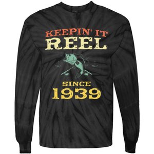 Keepin It Reel Since 1939 80 Years Old 80th Birthday Fishing Tie-Dye Long Sleeve Shirt