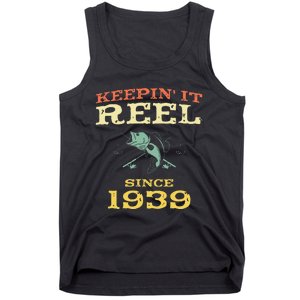 Keepin It Reel Since 1939 80 Years Old 80th Birthday Fishing Tank Top