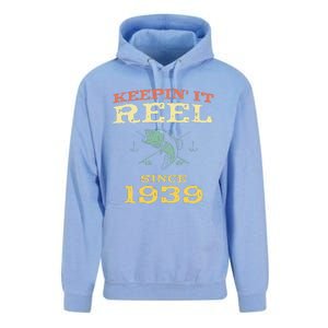 Keepin It Reel Since 1939 80 Years Old 80th Birthday Fishing Unisex Surf Hoodie