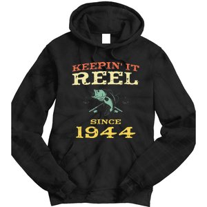 Keepin It Reel Since 1944 75 Years Old 75th Birthday Fishing Tie Dye Hoodie