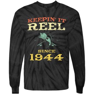 Keepin It Reel Since 1944 75 Years Old 75th Birthday Fishing Tie-Dye Long Sleeve Shirt