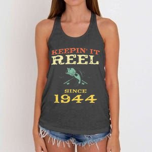 Keepin It Reel Since 1944 75 Years Old 75th Birthday Fishing Women's Knotted Racerback Tank